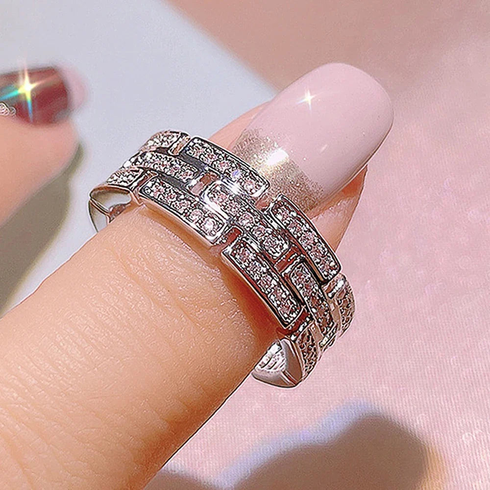 Huitan Women's Silver Wedding Band Ring – Cubic Zirconia
