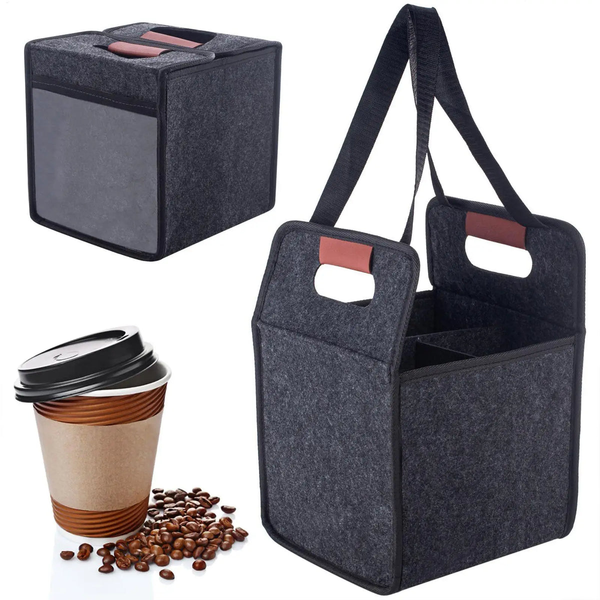 Drink Carrier Reusable Cup Carriers Handles Foldable Tote Bag Felt
