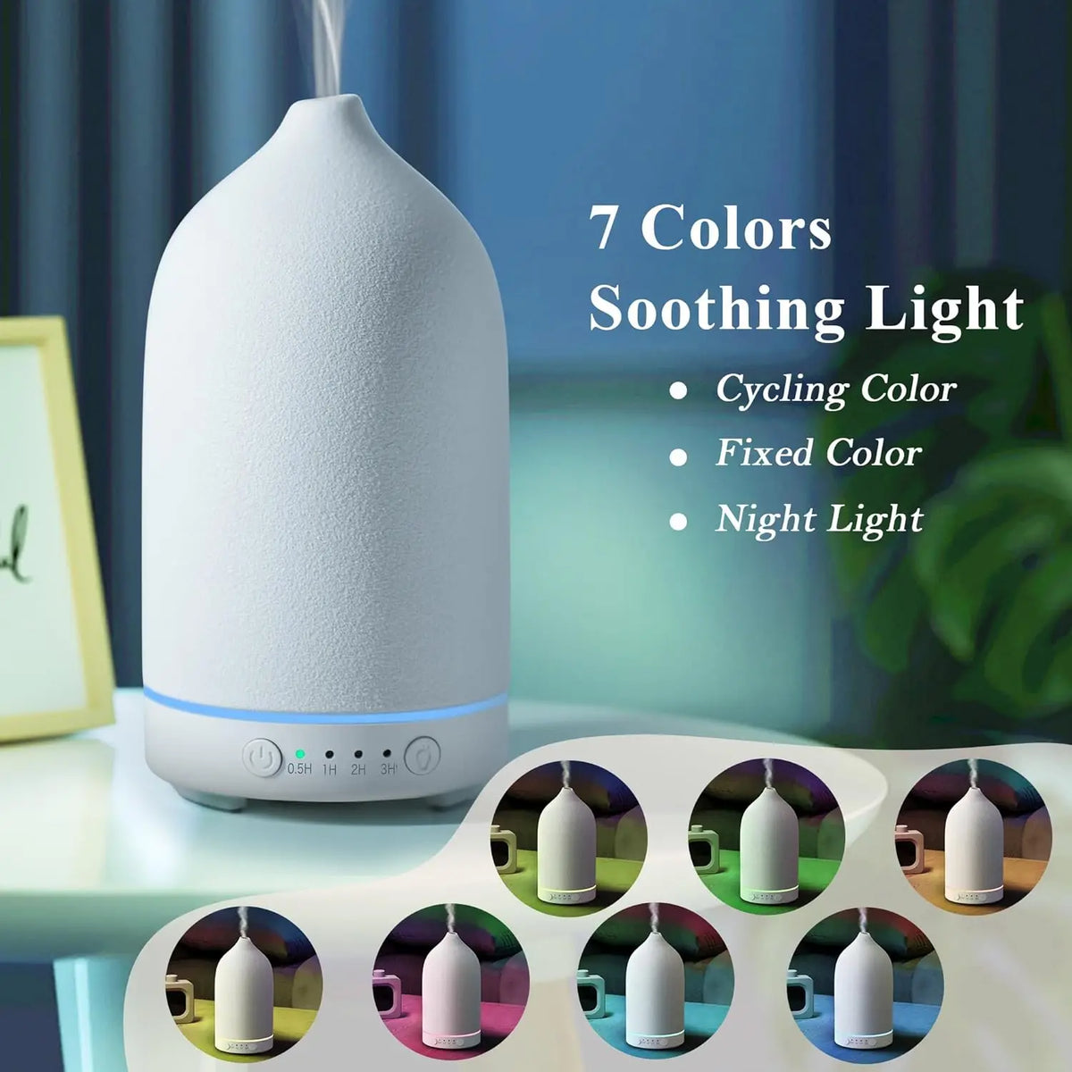 Ceramic Essential Oil Diffuser 100ml | 7-Color LED Aromatherapy