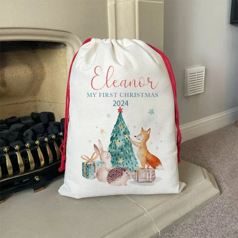 Personalized Woodland Animal Baby Christmas Stocking Sack