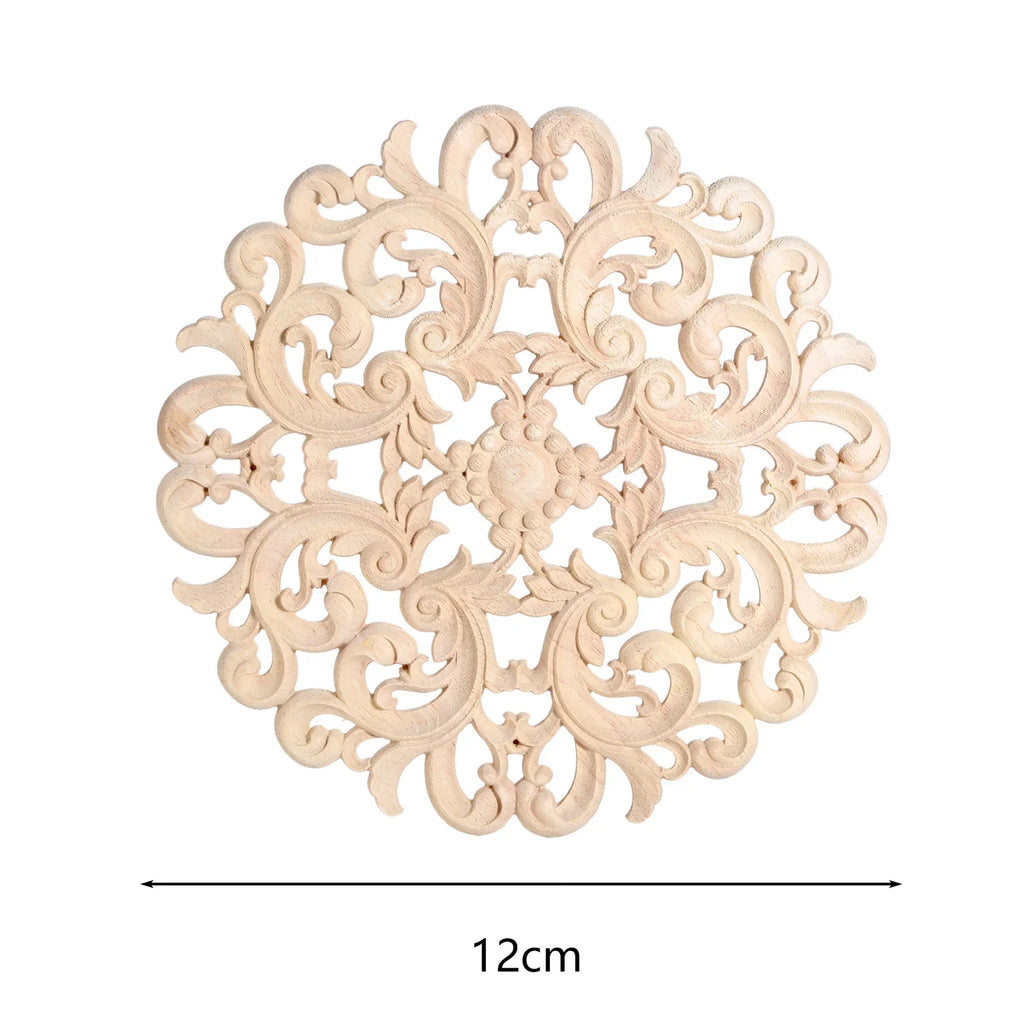 Round Flower Carved Wood Decal | Furniture & Cabinet Applique