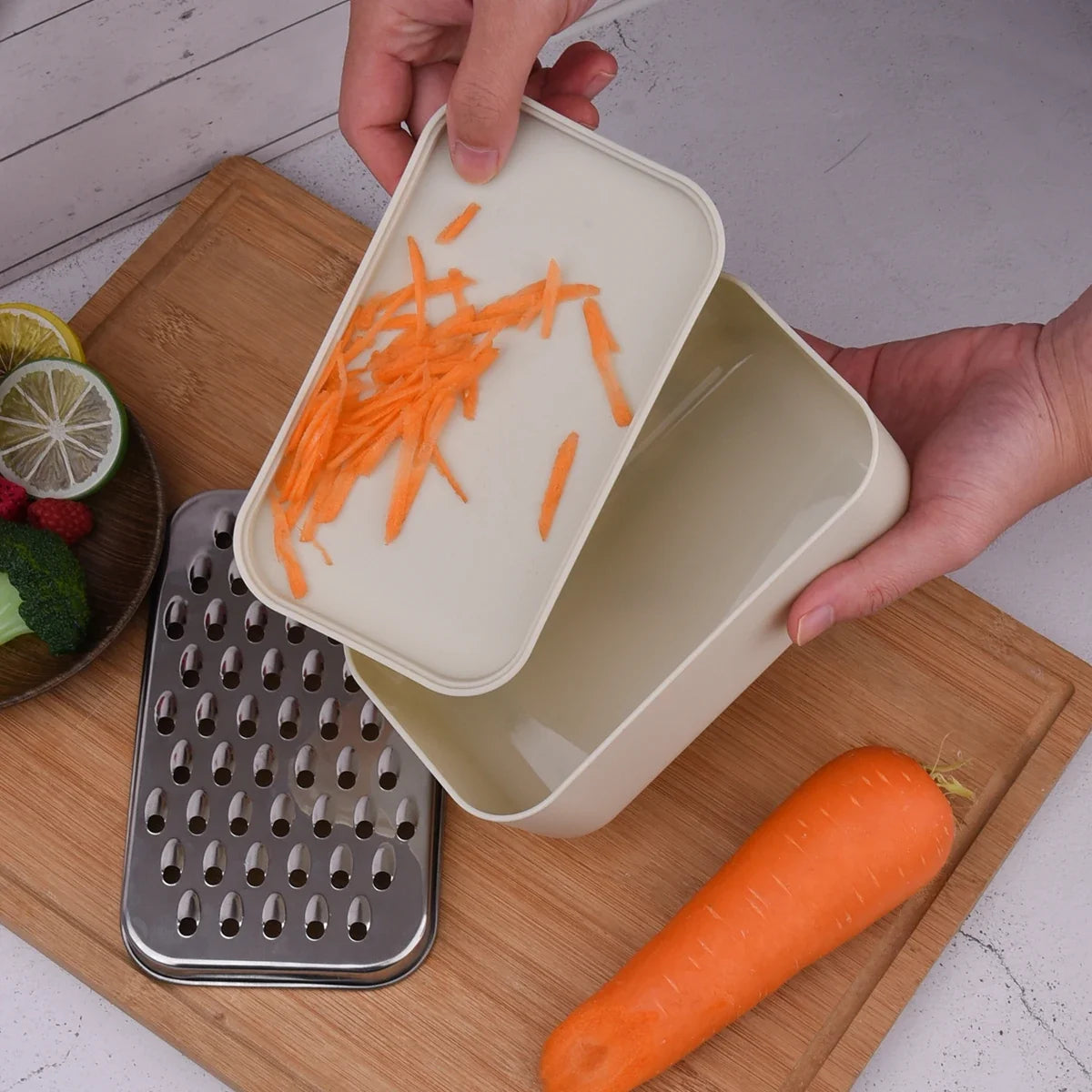 2-in-1 Box Grater & Vegetable Chopper with Container | Stainless