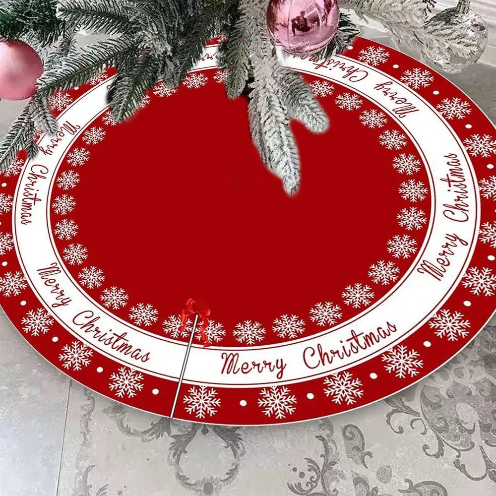 Red Swirl Floral Christmas Tree Skirt – Round Plush Xmas Mat