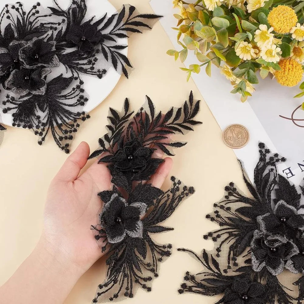 3D Flower Beaded Lace Applique Sew-On Patch | Dress Decoration