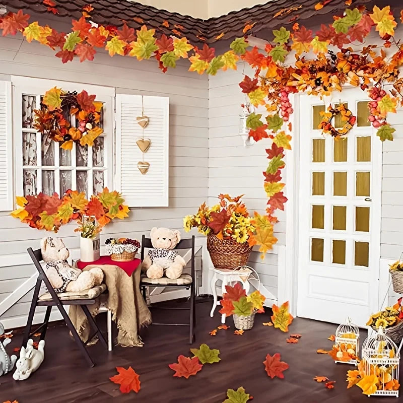 100pcs Artificial Silk Maple Leaves – Fall Wedding Décor