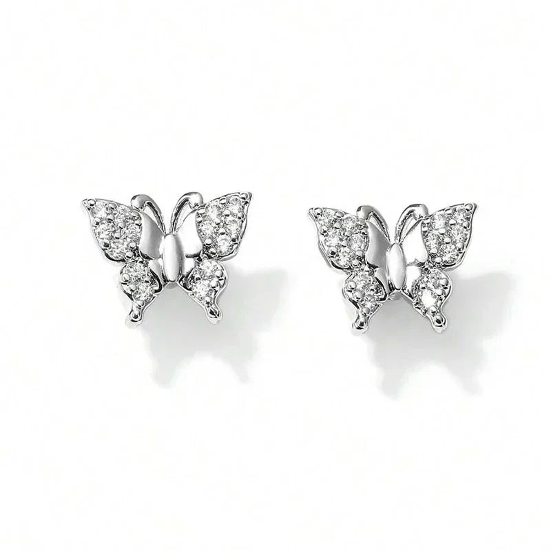 Huitan Butterfly Cubic Zirconia Stud Earrings for Women