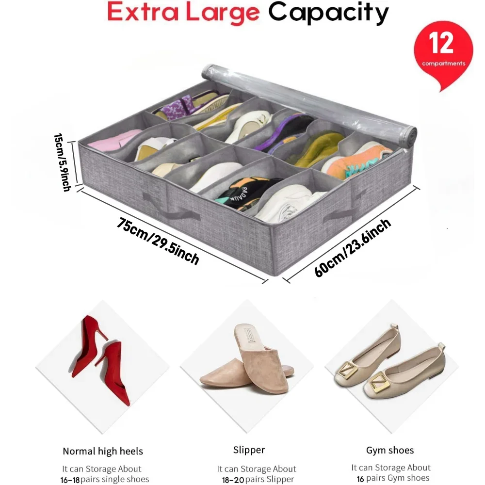 Shoe Storage Organizer Box Reinforced Handles Under Bed Fit 12 Pairs
