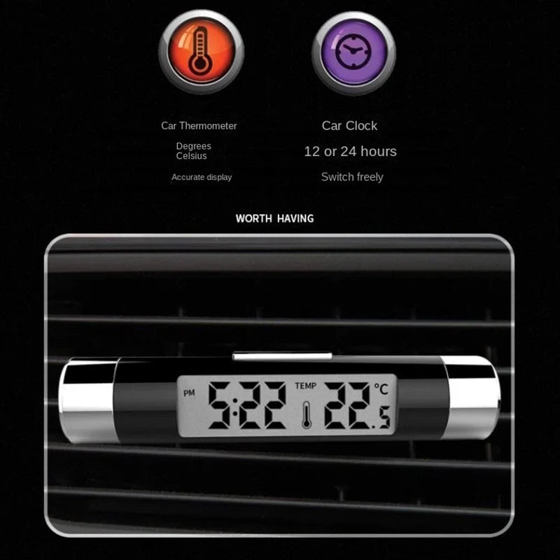 Car Air Vent Digital Clock & Thermometer – LED Display