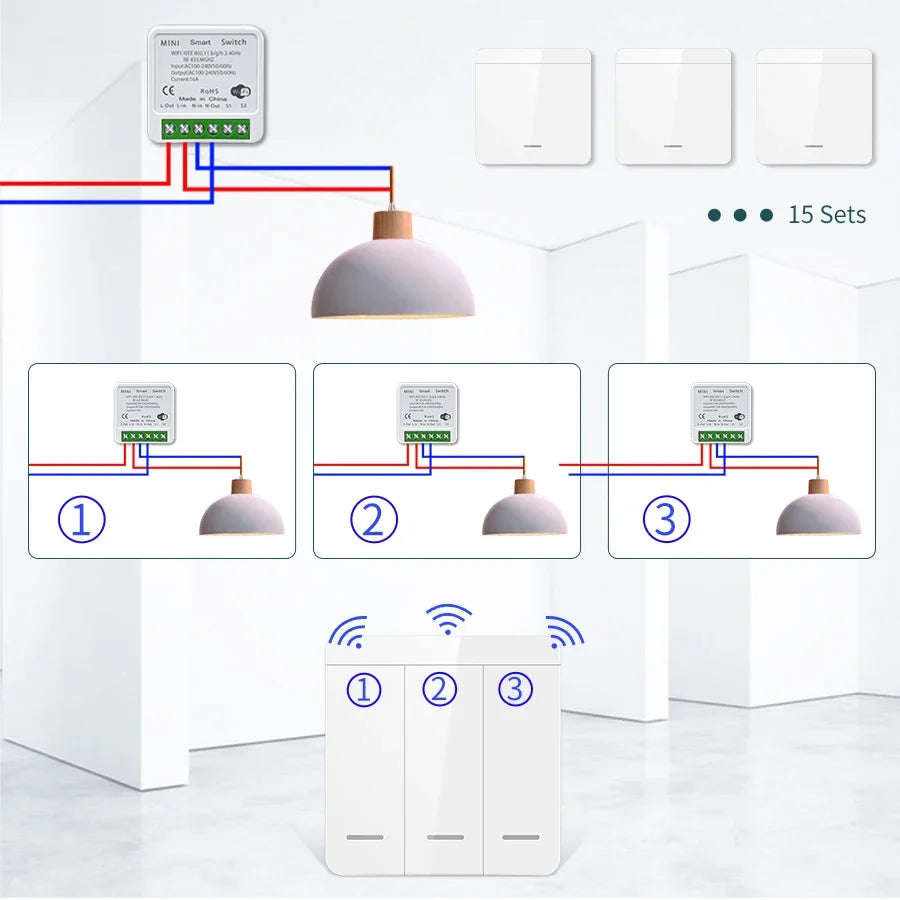 Tuya WiFi 433MHz Smart Wall Switch 1/2/3 Gang – Alexa & Google