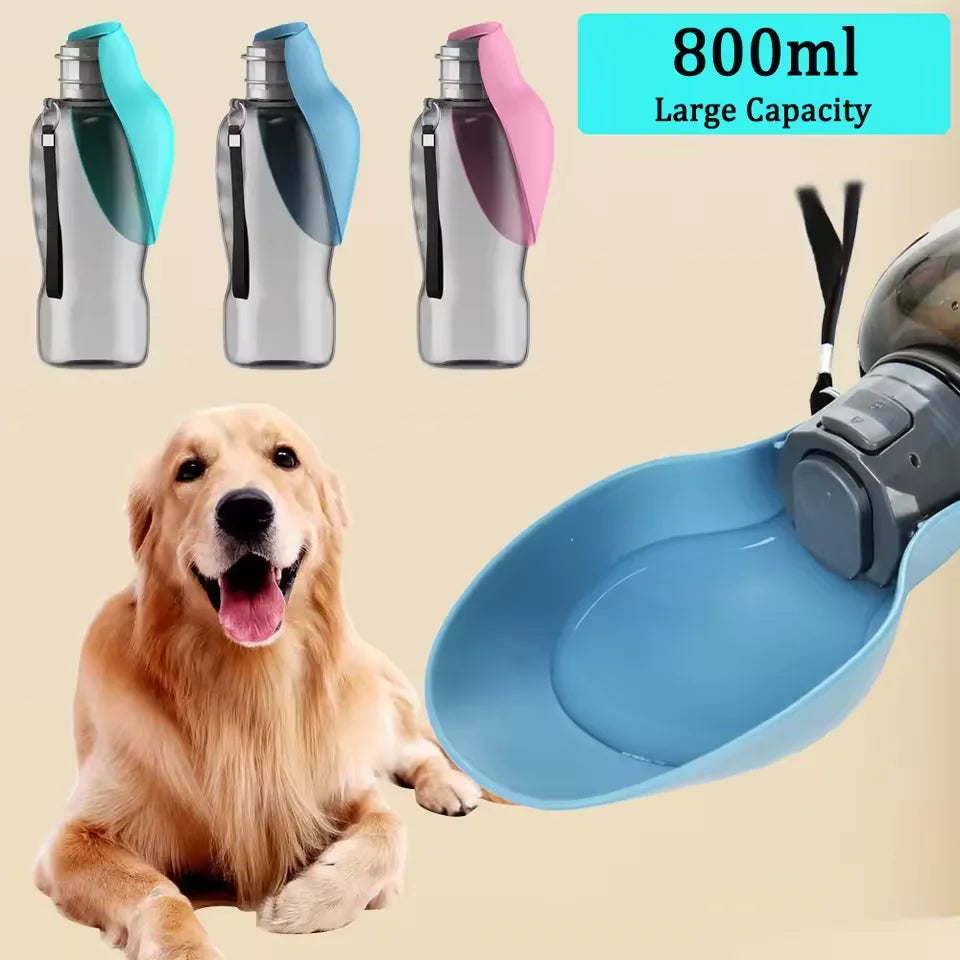 800ml Portable Dog Water Bottle – Foldable Leak-Proof Travel Bowl