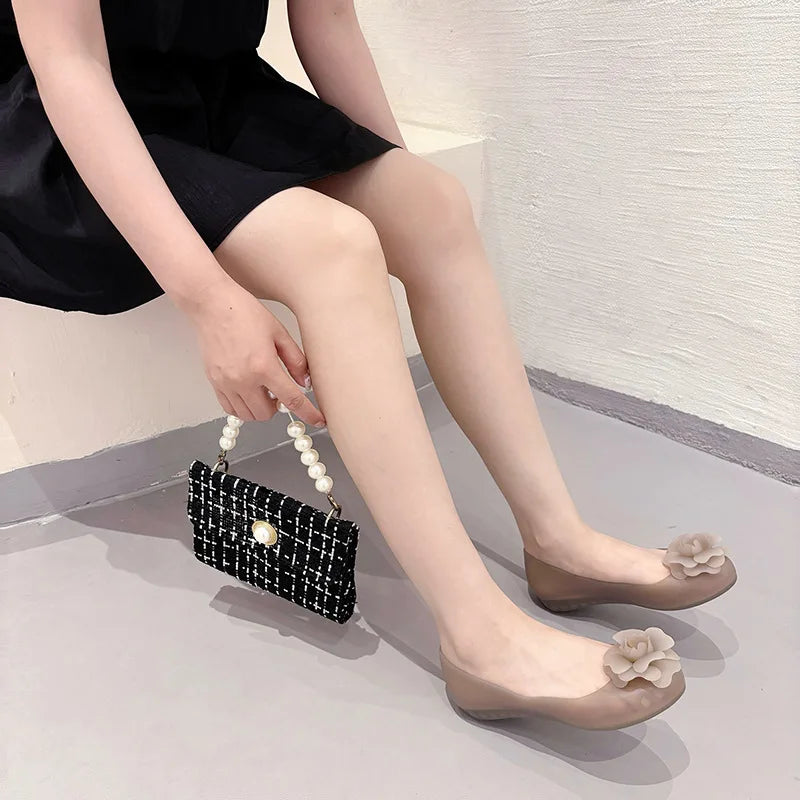 Women's Floral Jelly Flat Sandals – Soft Slip-On Beach Shoes