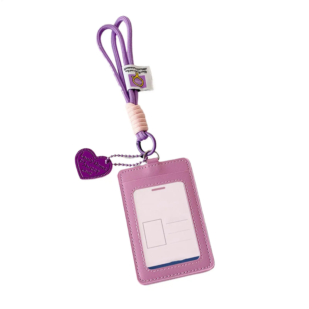 Double Slot Card Holder Keychain with Heart Charm | PU Leather