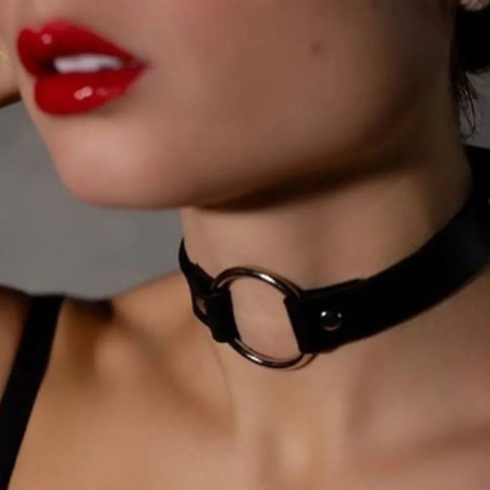 Woman Black Punk Choker Collar Necklace Pu Leather Goth Rivets