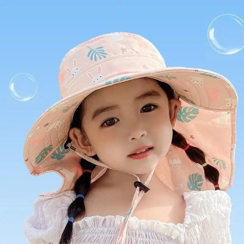 Kids Adjustable Bucket Sun Hat Cartoon Rabbit | 48–54cm Fit