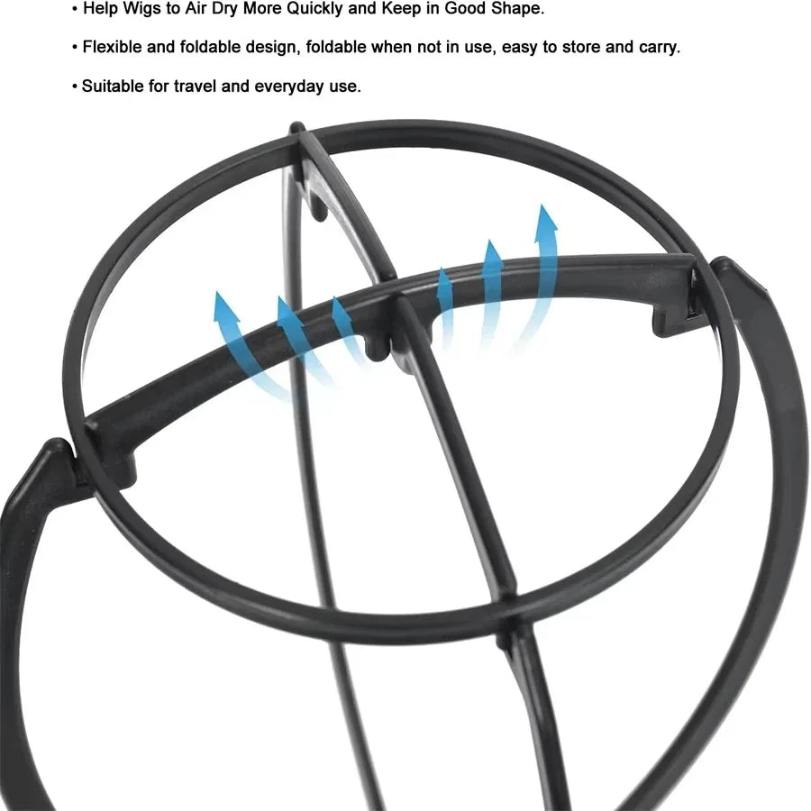 Black Folding Wig Stand – Adjustable Portable Display Holder