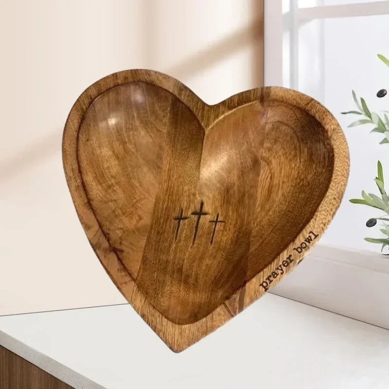 Wooden Religious Christian Congregation Prayer Bowl Gratitude Heart