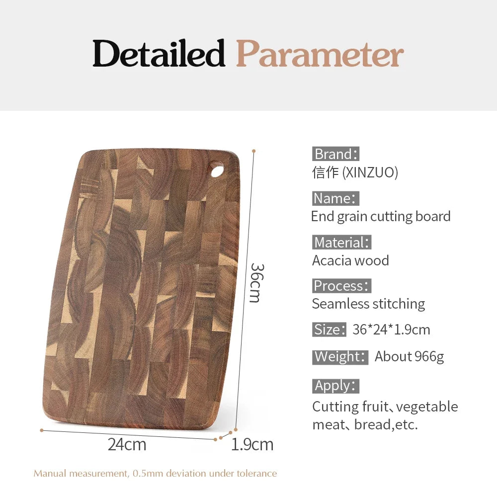 XINZUO End Grain Acacia Wood Cutting Board 36x24cm | LFGB