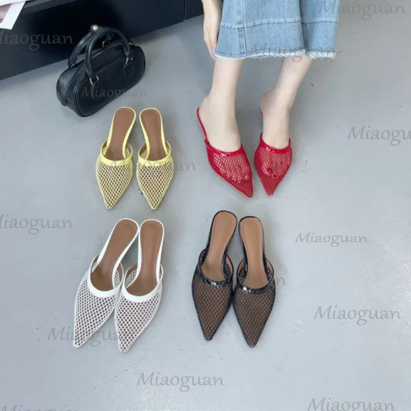 Women's Mesh Pointed Toe Low Heel Sandals | Party Dress Shoes