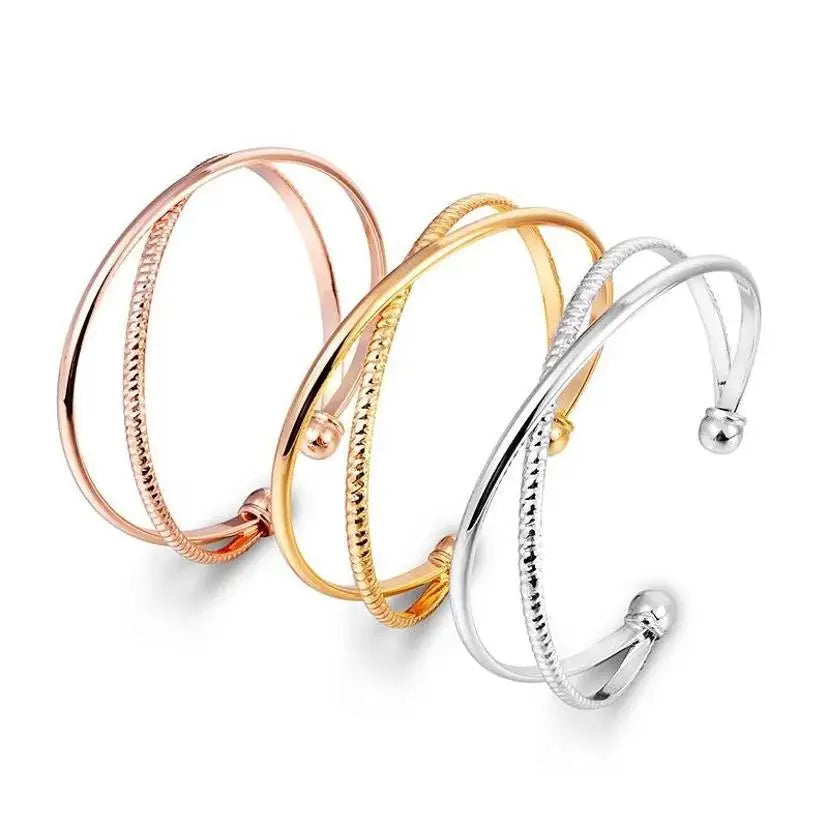 Double Layered Cuff Bracelet – Rose Gold, Gold & Silver Bangle