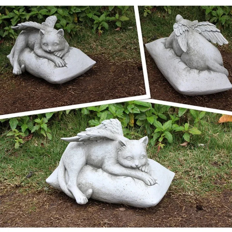 Resin Angel Dog & Cat Memorial Statue | Garden Sculpture