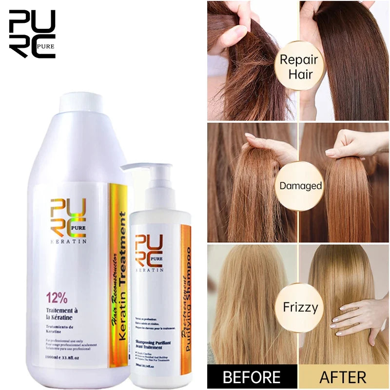 PURC Brazilian Keratin Treatment 1000ml + 300ml Shampoo Set