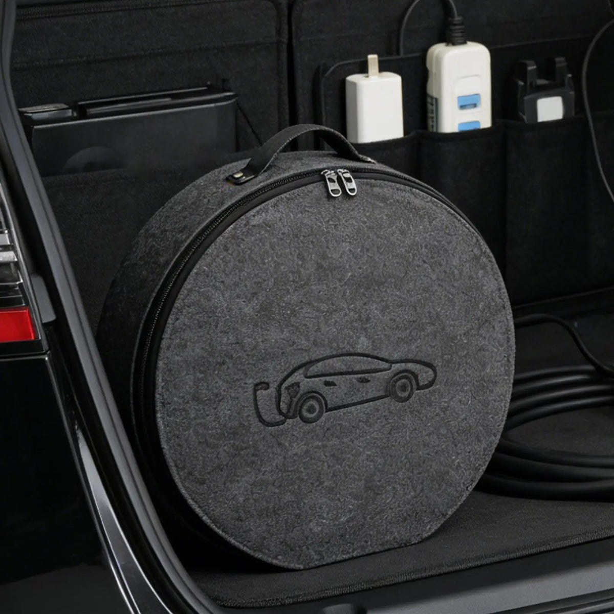 EV Charger Storage Bag Weatherproof Felt Vehicle Charging Cord Pouch