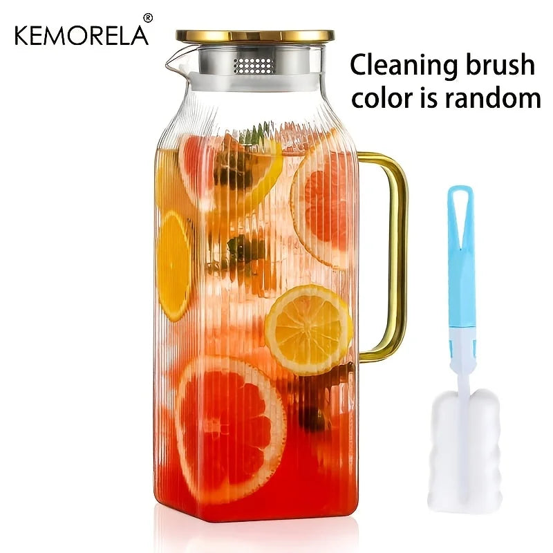 KEMORELA 2L Glass Kettle – Stripe Design, Lid & Cleaning Brush