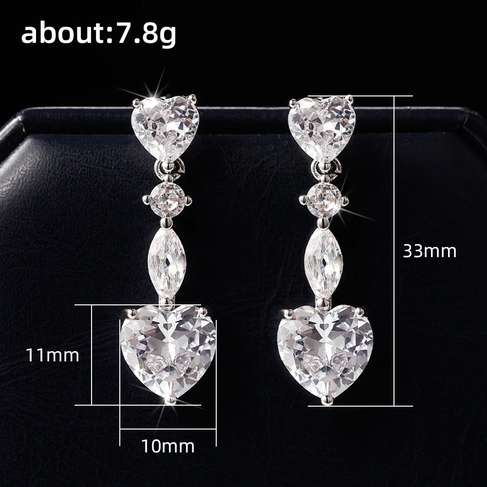 Huitan Sparkling Heart CZ Drop Earrings – Women's Fashion