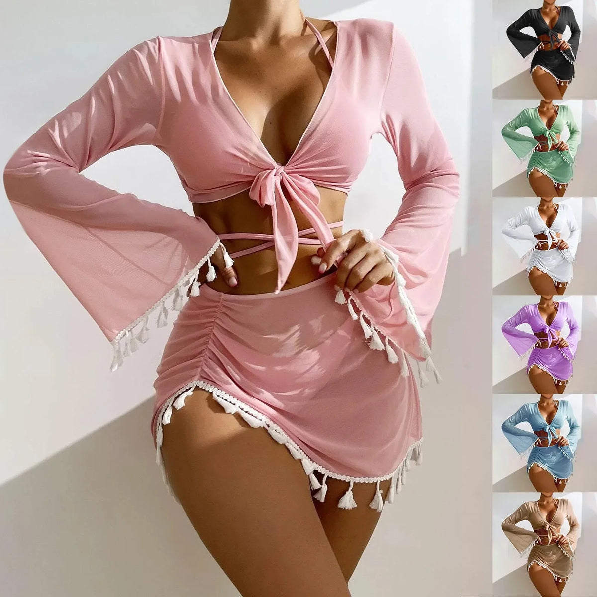 Women's 4-Piece High Waist Bikini Set with Cover-Up Skirt