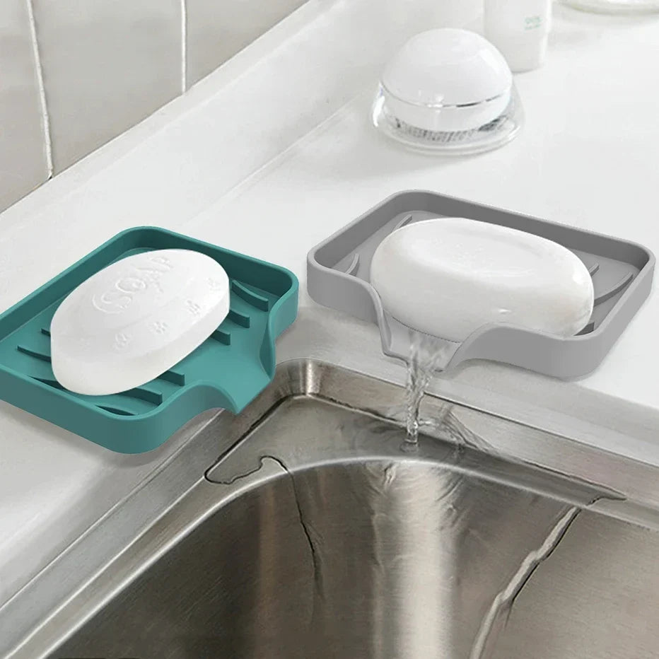 1-Pack Silicone Drain Soap Box Kitchen Bathroom Anti-slip Sink Tray