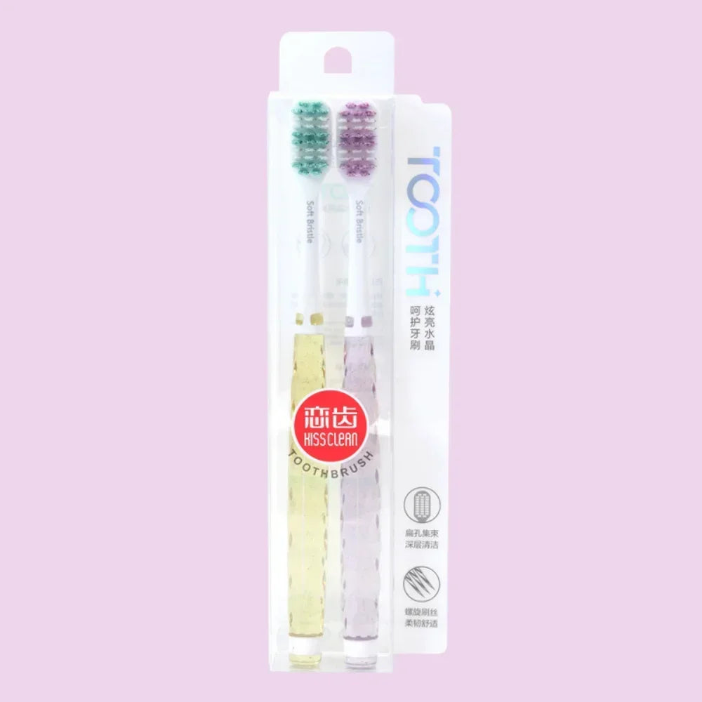 Crystal Toothbrush Set | Soft Bristles Adult Oral Care, 2PCS