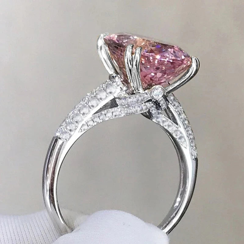 Huitan Big Oval Pink CZ Ring for Women – Statement Wedding Ring