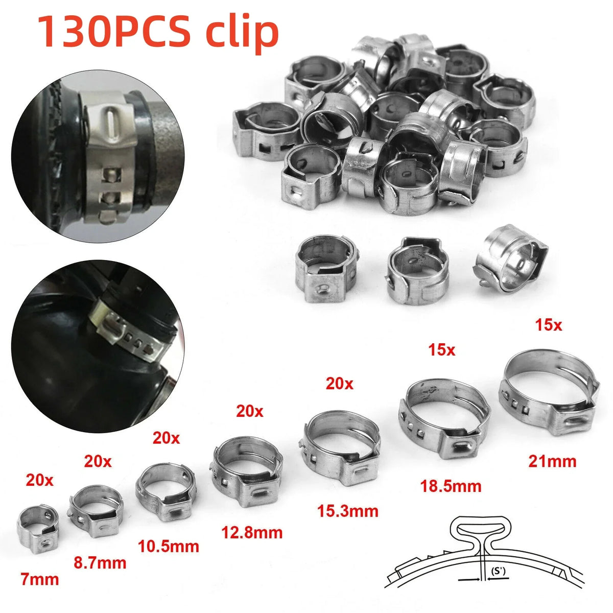 130-Pc Stainless Steel Hose Clamps & Crimping Pliers Kit