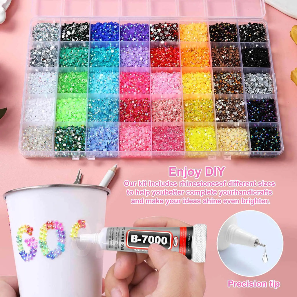 40-Color 3mm Flat Back Resin Rhinestones – 18,000+ Gem Kit