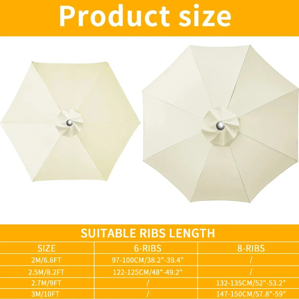 Patio Umbrella Replacement Canopy Cover – 6 & 8 Rib, 2m–3m