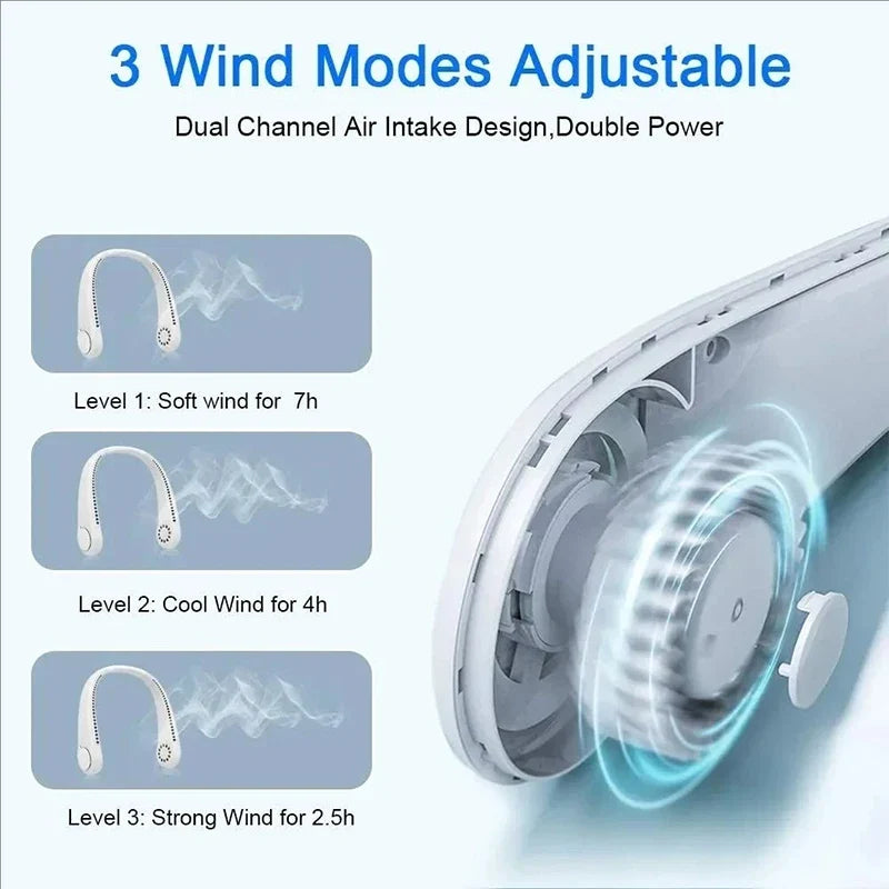 Wearable Bladeless Neck Fan – USB Rechargeable Portable Cooler