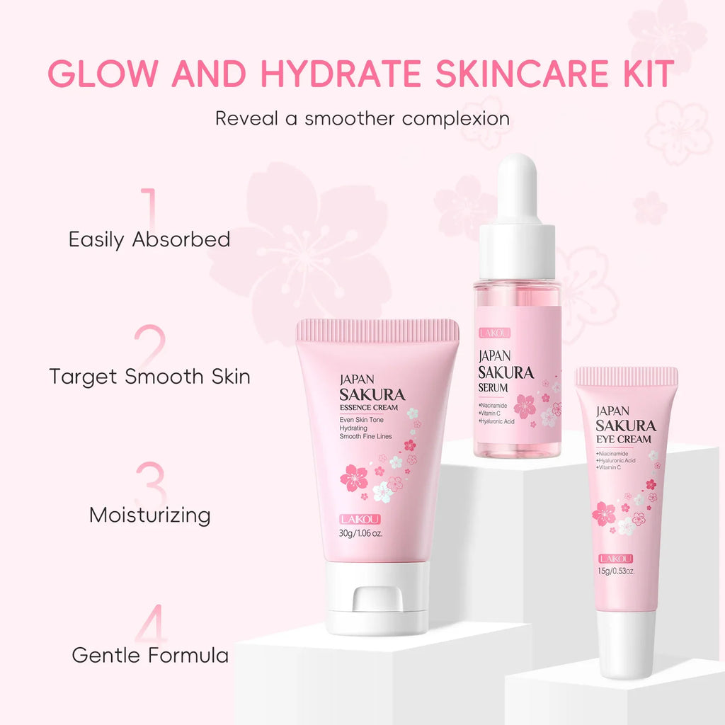 LAIKOU Vitamin C Sakura Skincare Set – Serum, Eye & Face Cream