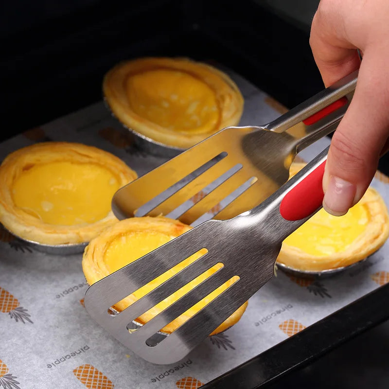 Stainless Steel 3-Prong Food Turner Tongs – BBQ & Camping
