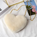 Heart-Shaped Plush Chain Crossbody Bag – Cute Faux Fur Purse