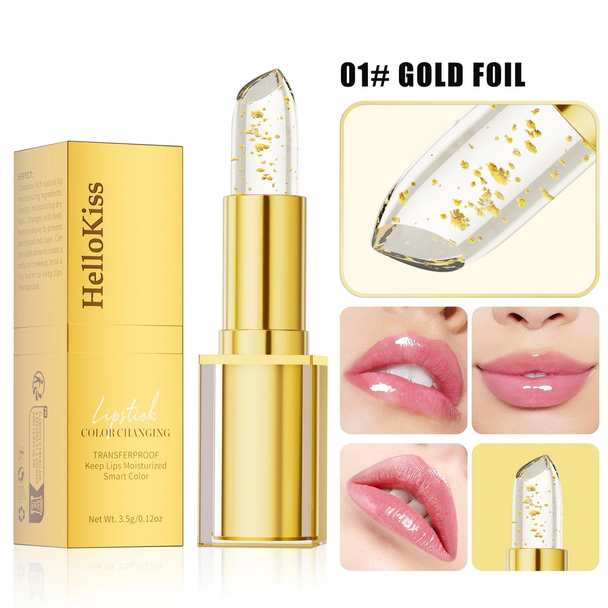 Hello Kiss Gold Foil Color-Change Plumping Lip Balm – Vegan