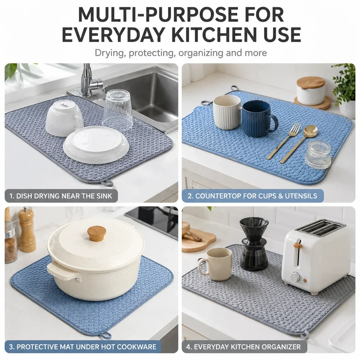 2-Pack Microfiber Dish Drying Mat – Absorbent Kitchen Counter Pad