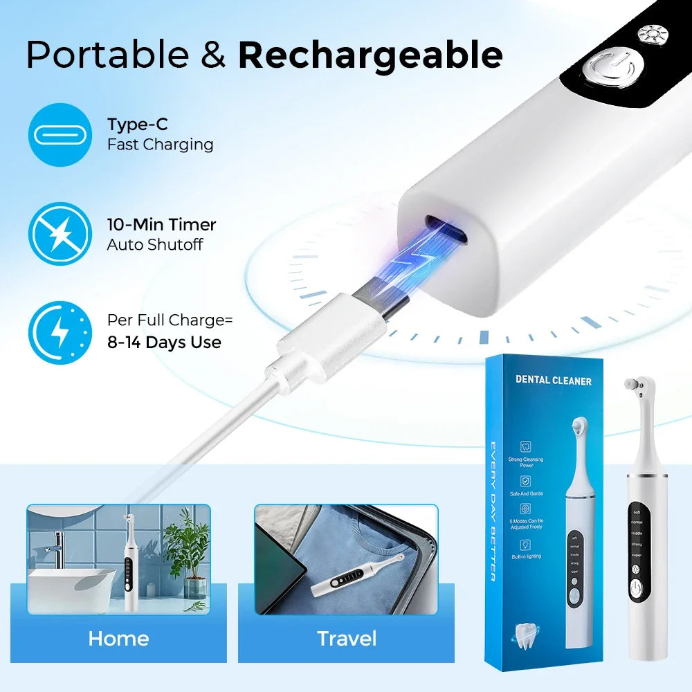 Electric Tooth Polisher – 5 Modes, 6 Heads, LED & Type-C