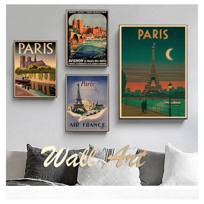 Paris France Vintage Canvas Wall Art Poster | Unframed Print
