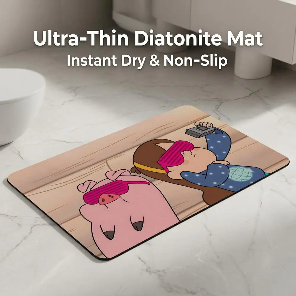 Cartoon Pig Diatomite Bath Mat – Quick Dry & Anti-Slip