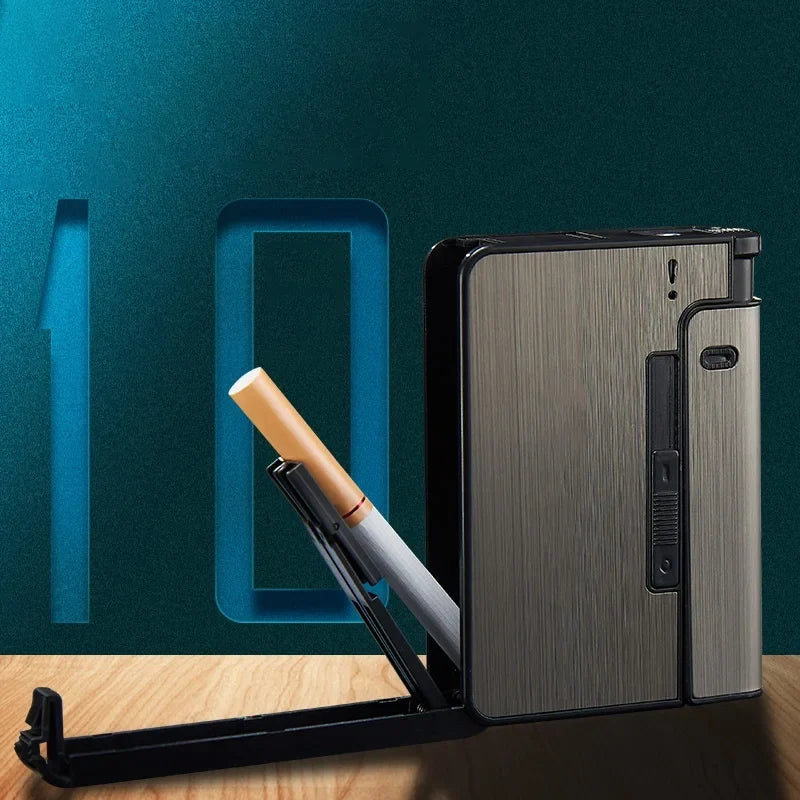 Automatic Metal Cigarette Case – Holds 10 King Size | Men's Gift