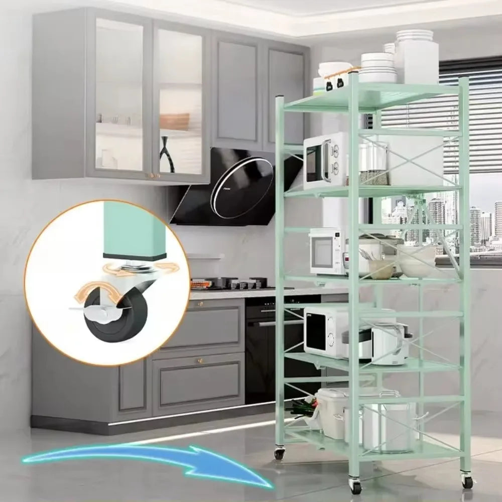Foldable Multilayer Storage Rack with Wheels | Iron Frame Shelf