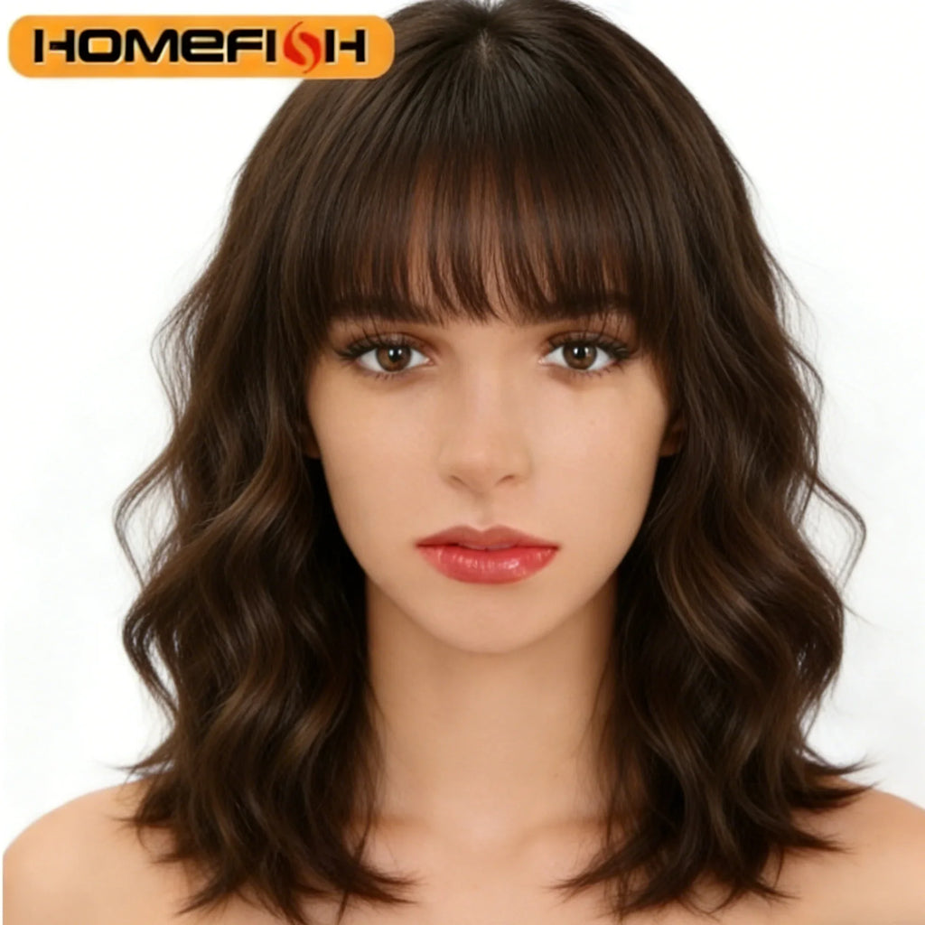 Synthetic Curls Bangs Versatile Daily Hairstyle Women Easy Wear Wig