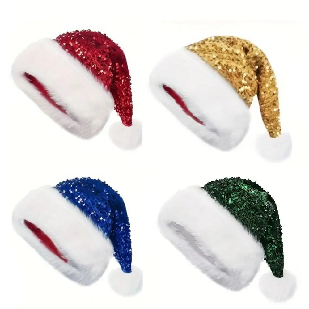 Red Glitter Sequin Santa Hat – Soft Velvet Unisex Xmas Cap