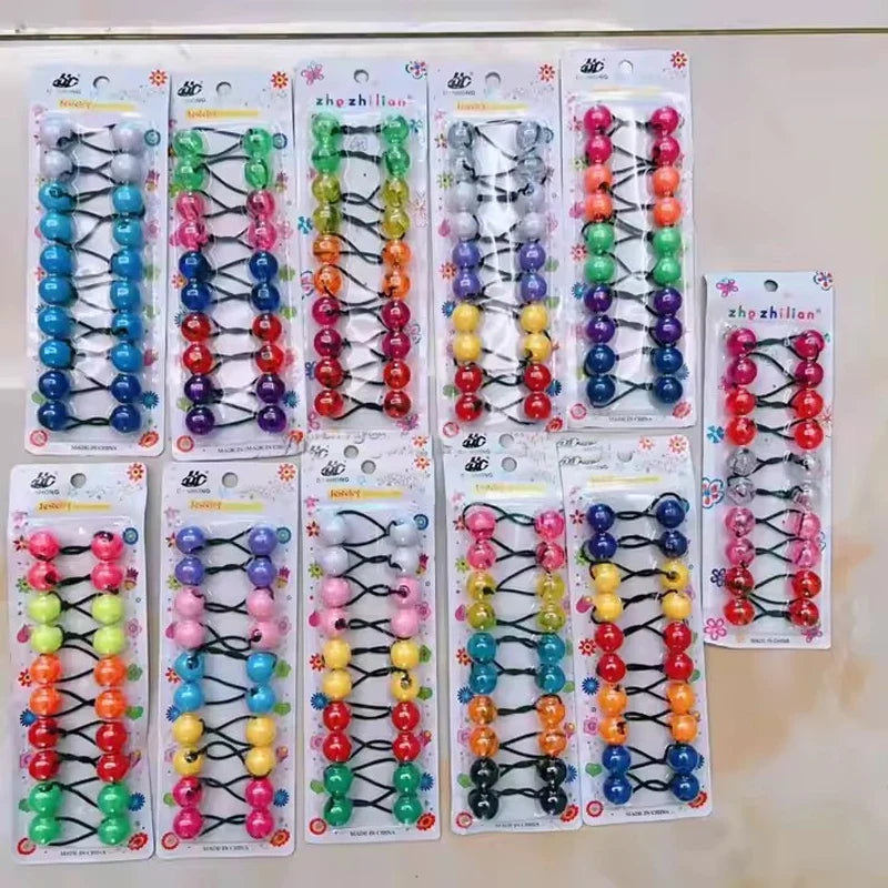 10pcs Elastic Ball Hair Ties for Girls | Colorful Beaded Bobbles