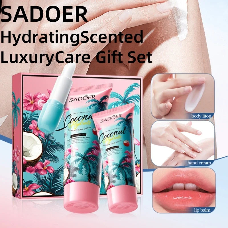 Sadoer Coconut Gift Set – Body Lotion, Hand Cream & Lip Balm